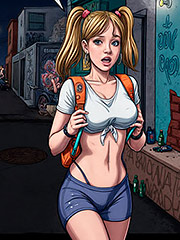 The girl gets lost, ends up in a sleazy area and is surrounded by two scruffy guys - Anacondas, Midnight at red light district by welcomix (tufos)